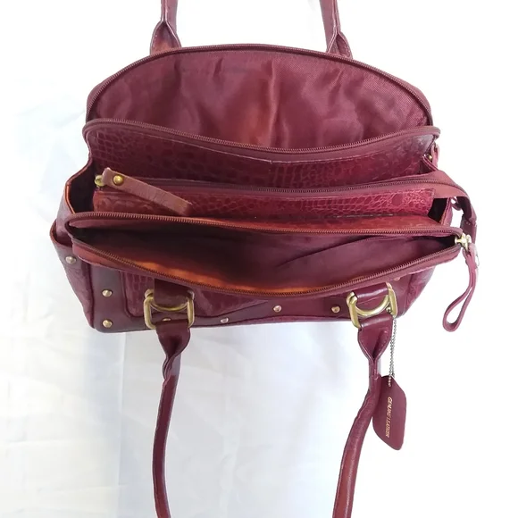 Vintage Great American Leather Works Studded Croc Embossed Shoulder Bag